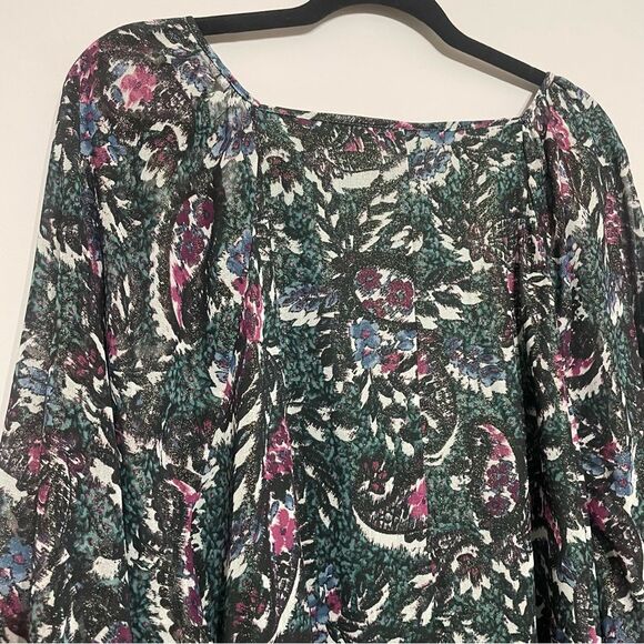 Lane Bryant Size 28 Emerald Green 3/4 Sleeve Metallic Floral Blouse - Picture 7 of 9